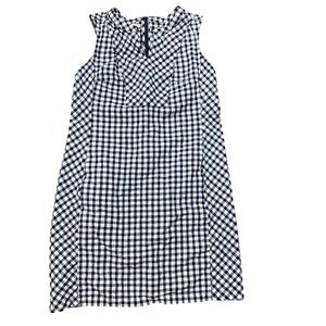 Talbots Women's Gingham Navy Blue Sleeveless Dress‎ Size 14 Linen Cotton